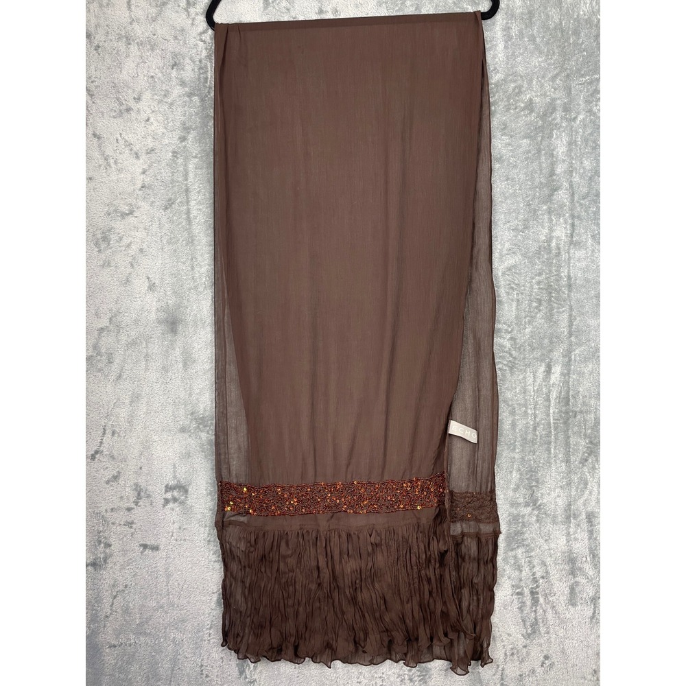 ECHO SCARF Brown Sequin Trim‎ Art to wear Artsy Lightweight Semisheer Bohemian
